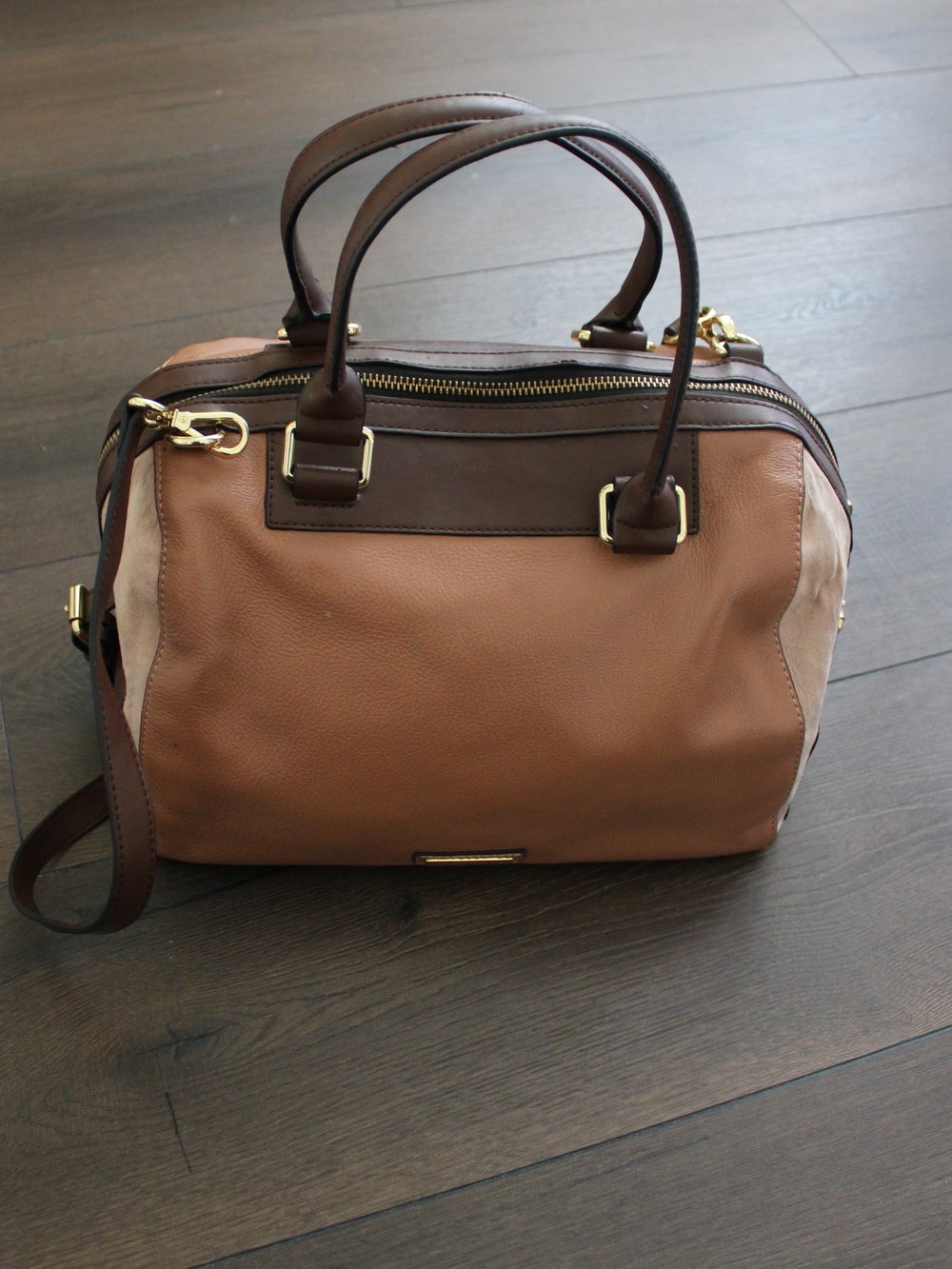 BCBGMAXAZRIA Brown Leather Satchel Bag with Gold Hardware - Picture 9 of 12